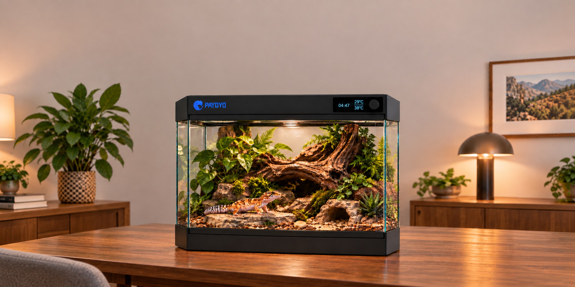 PAYOYO PaVos D1 smart terrarium with a leopard gecko